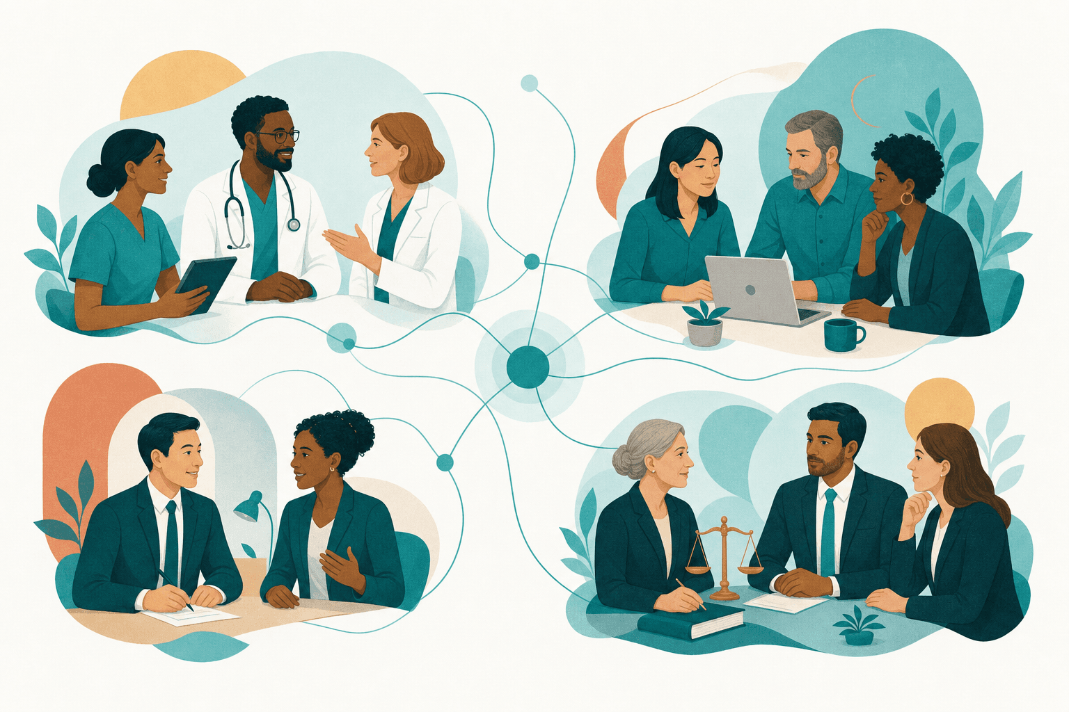 Different recovery teams — healthcare, agency, law, in-house — thriving on one platform